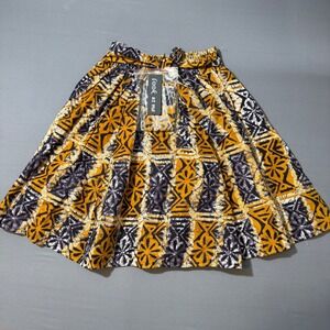 Look At Me Skirt One Size Gold‎ Purple Print Mini Elastic Waist Tie